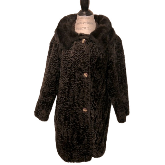 1960s Sheared Faux Fur Pea Coat Single Breasted 3 Button w Collar M/L Vintage - Picture 1 of 10